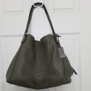 Vintage Coach Edie Olive Green Khaki Pebbled Leather Shoulder Bag